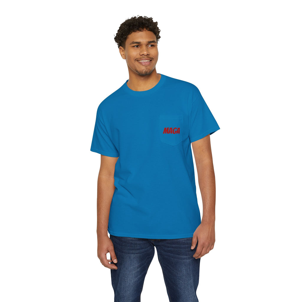 Political Pocket Tee — MAGA Front, Trump Graphic Back