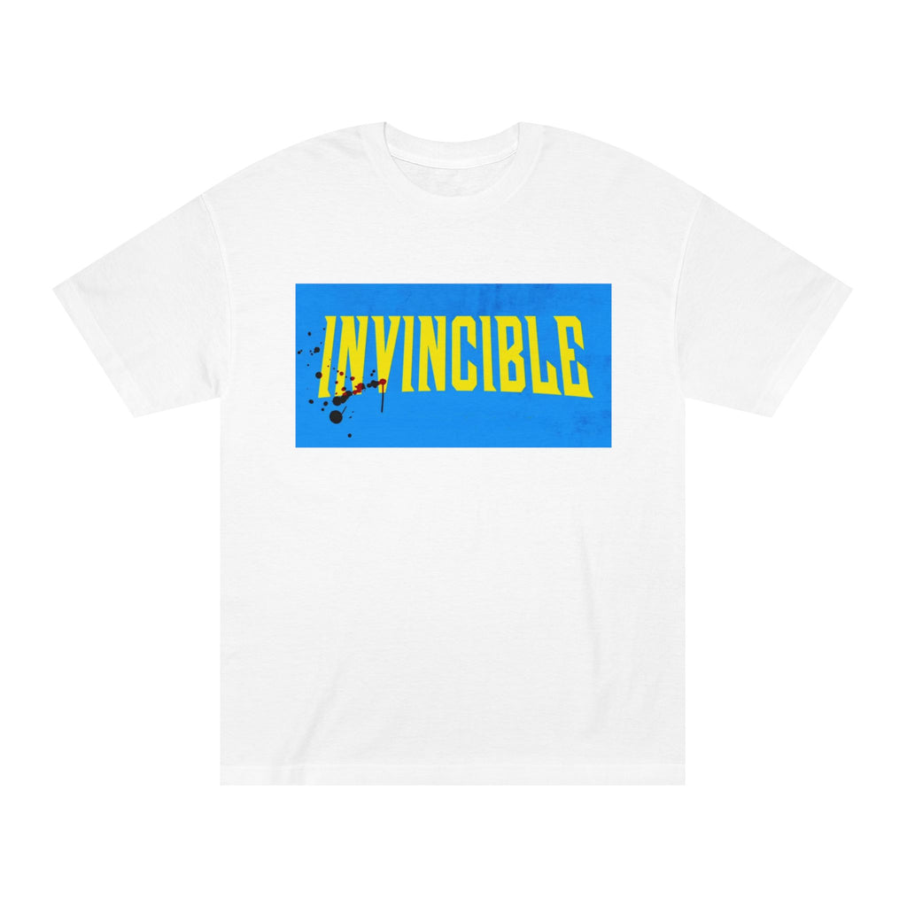 Invincible Graphic Tee — Bold Blue & Yellow Motivational Shirt