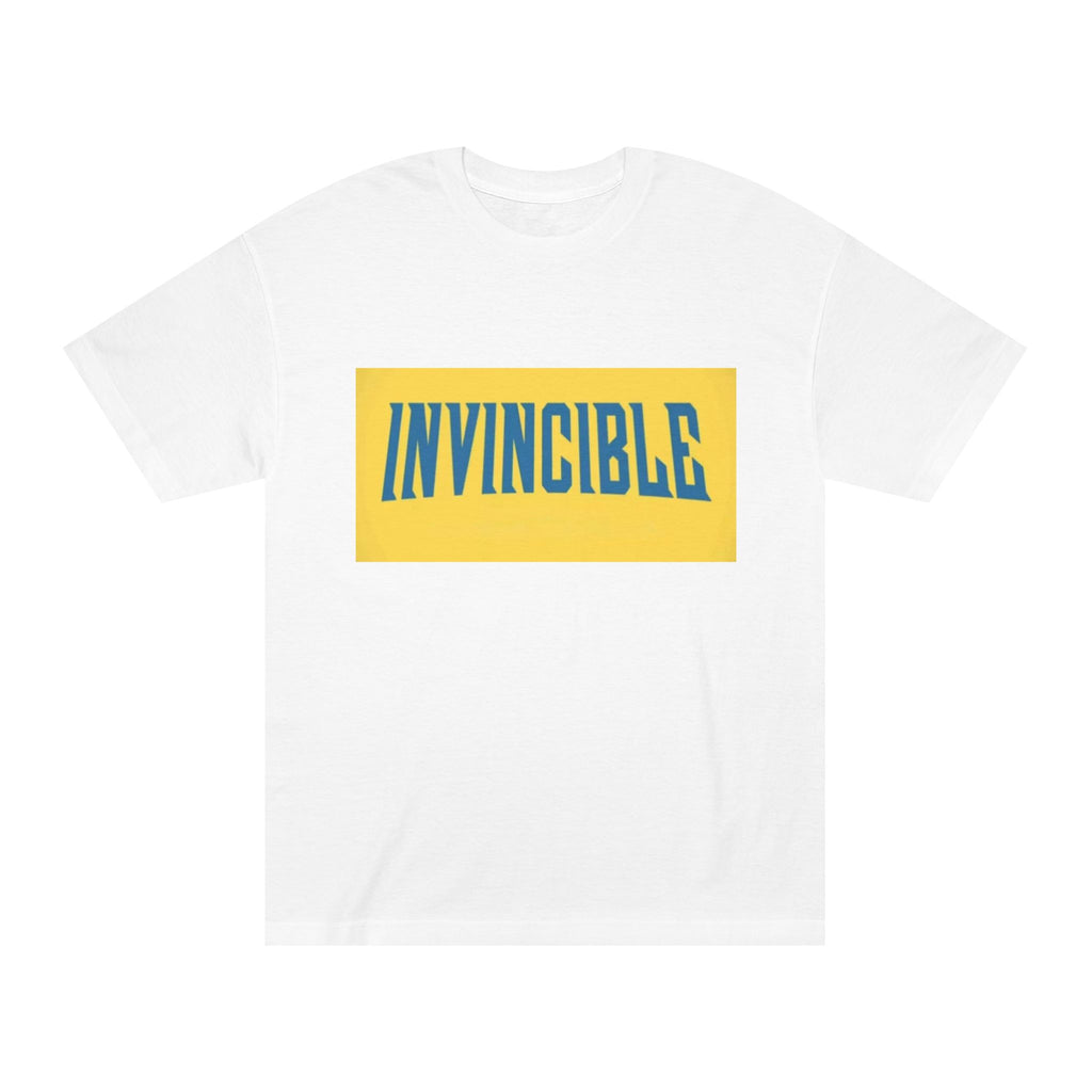 Invincible Graphic Tee — Bold Yellow & Blue Motivational Shirt
