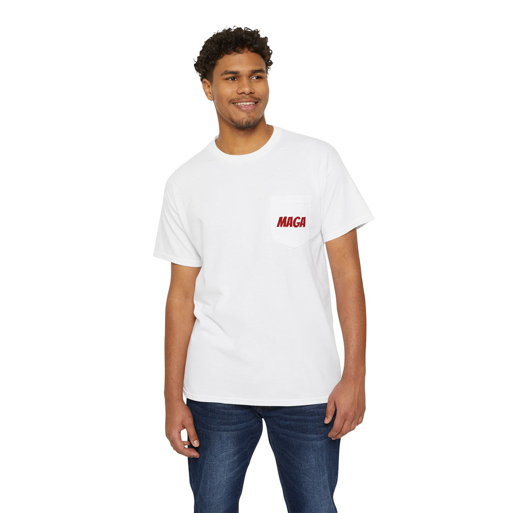 Political Pocket Tee — MAGA Front, Trump Graphic Back