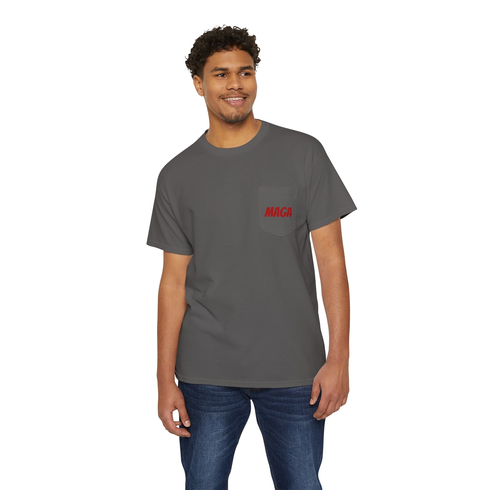 Political Pocket Tee — MAGA Front, Trump Graphic Back