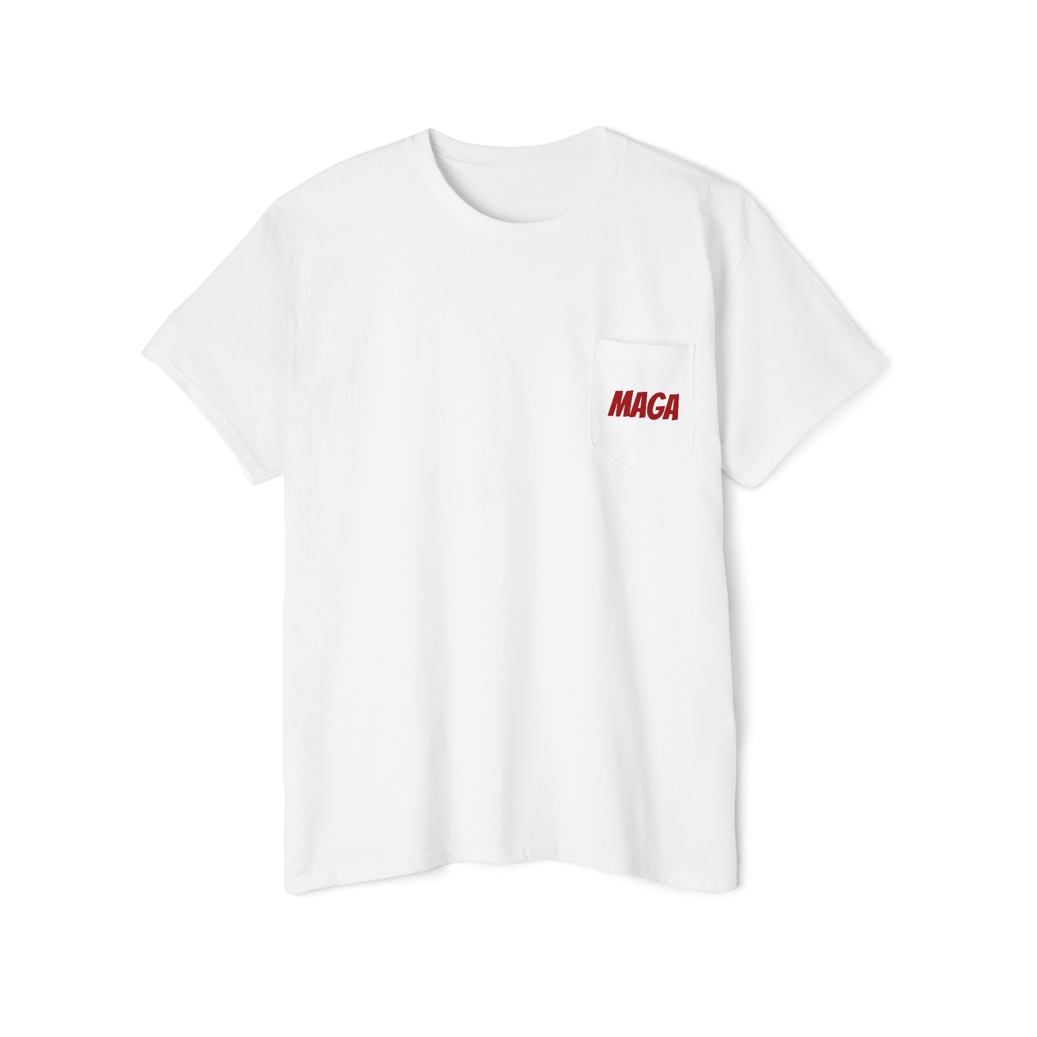 Political Pocket Tee — MAGA Front, Trump Graphic Back